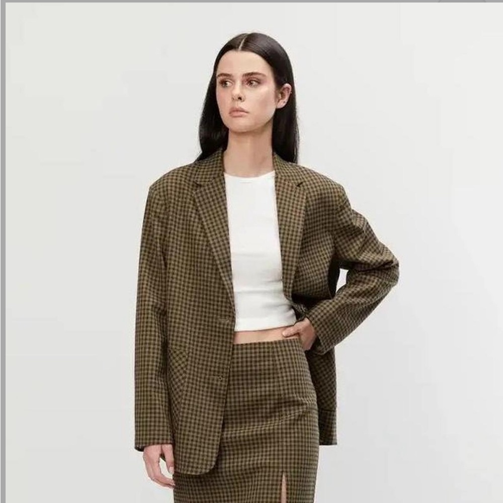 Women’s Oak + Fort Checkered Plaid Blazer Jacket - medium